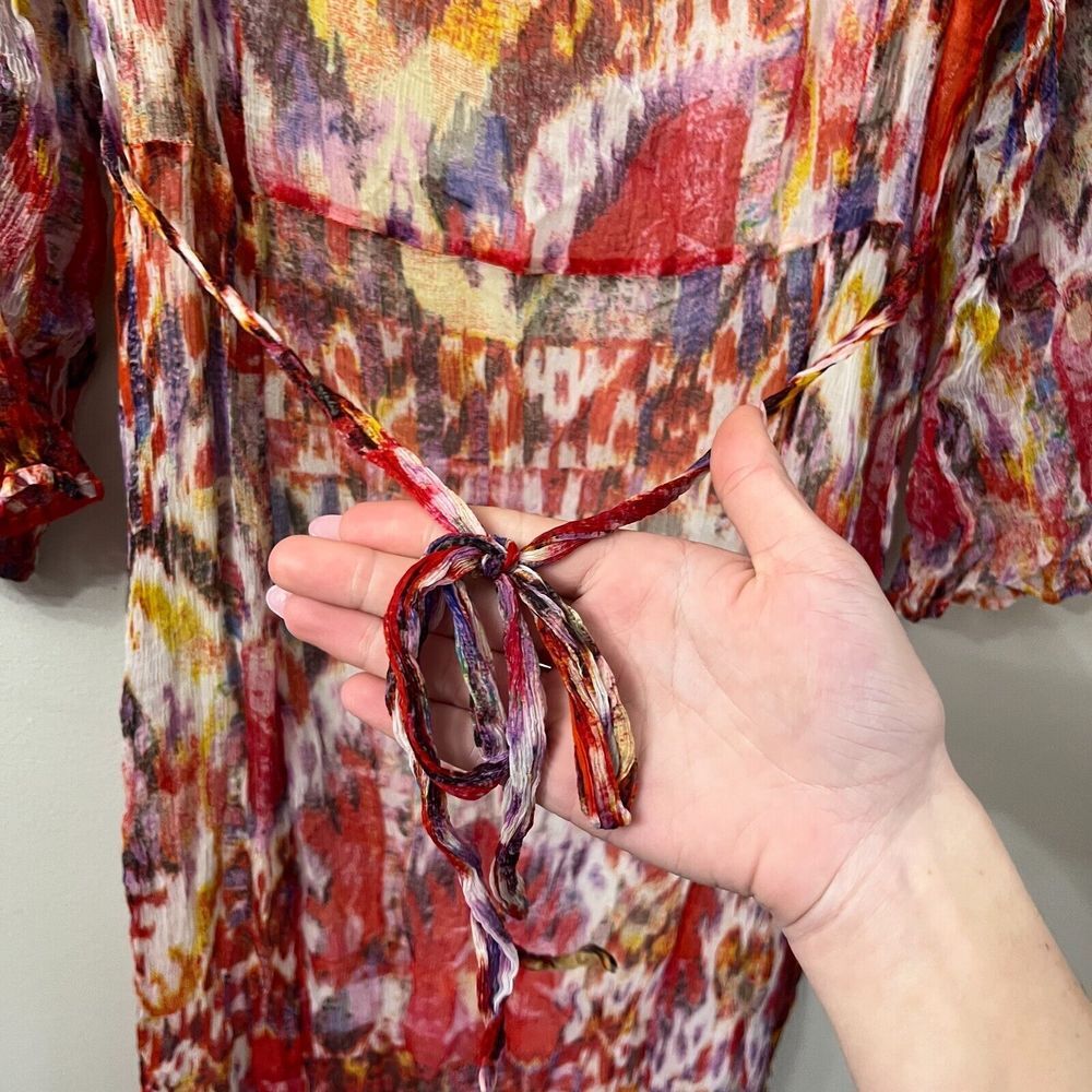 Lucky Brand Womens Colorful Bohemian Maxi Dress Large Flowy Long Sleeve V-Neck - Picture 8 of 8